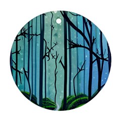 Nature Outdoors Night Trees Scene Forest Woods Light Moonlight Wilderness Stars Ornament (round)