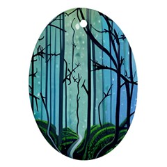 Nature Outdoors Night Trees Scene Forest Woods Light Moonlight Wilderness Stars Oval Ornament (two Sides)