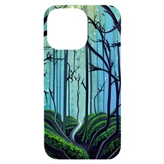 Nature Outdoors Night Trees Scene Forest Woods Light Moonlight Wilderness Stars Iphone 14 Pro Max Black Uv Print Case