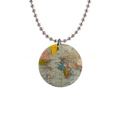 Vintage World Map 1  Button Necklace