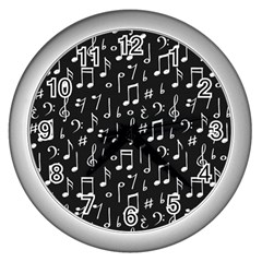 Chalk Music Notes Signs Seamless Pattern Wall Clock (silver)